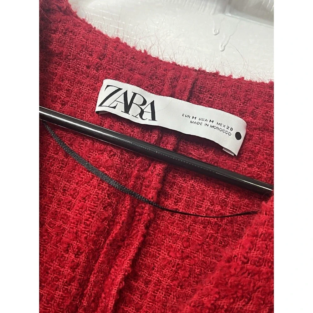 ZARA Boucle Knit Cardigan Dress M Red Preppy Old Money Dark Academia Chic Luxe - Picture 4 of 7